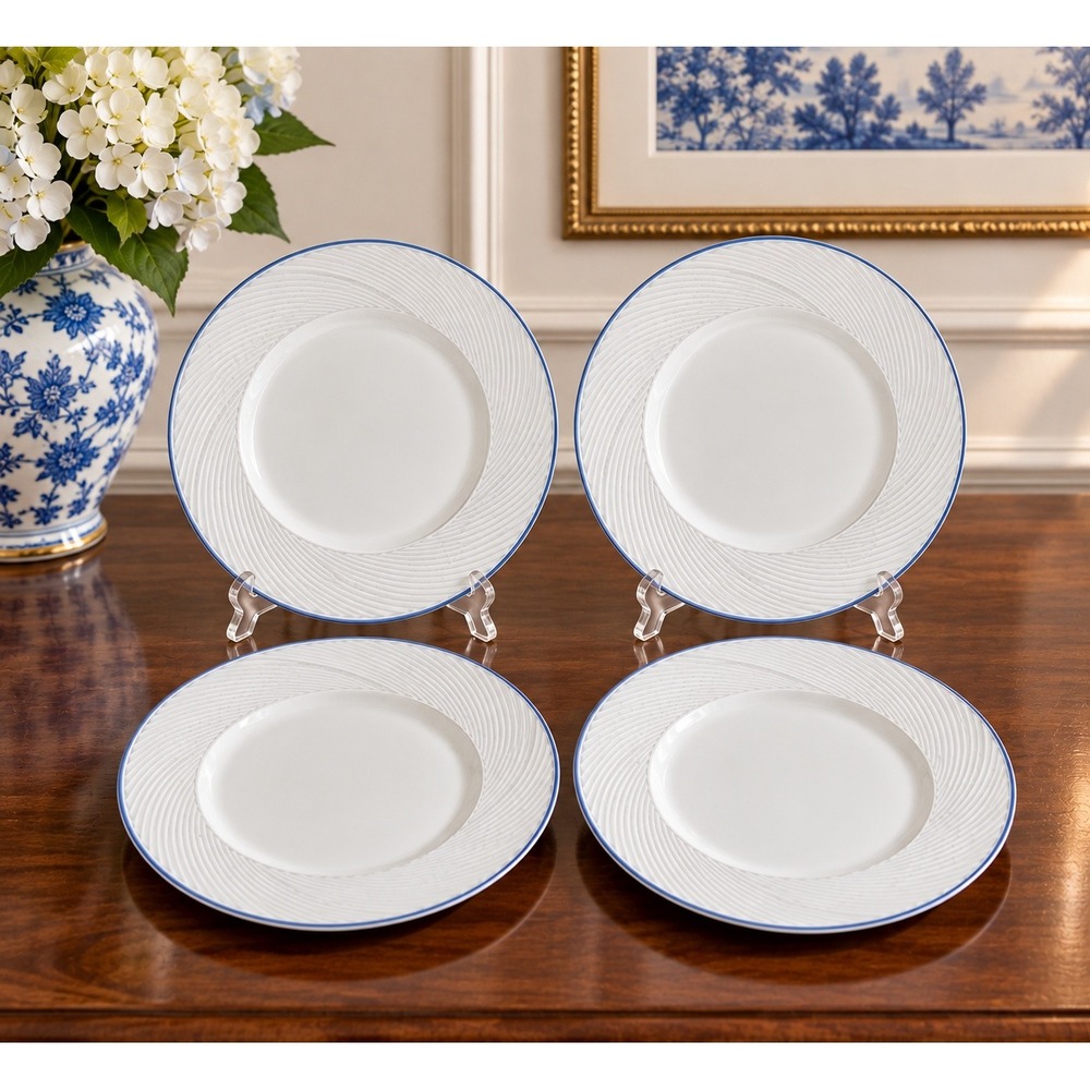 Dansk Damask Blue Tapestries Salad Plates 9in White Blue Set of 4 Japan